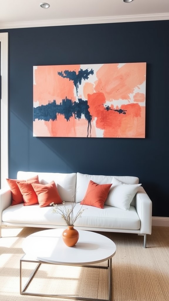 Navy Wall Art with Coral Details