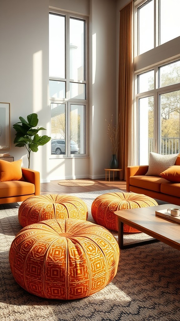 Patterned Orange Poufs