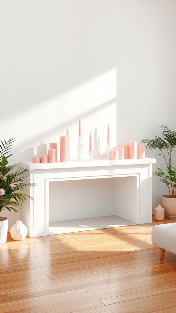 Pink Candles on a White Mantle