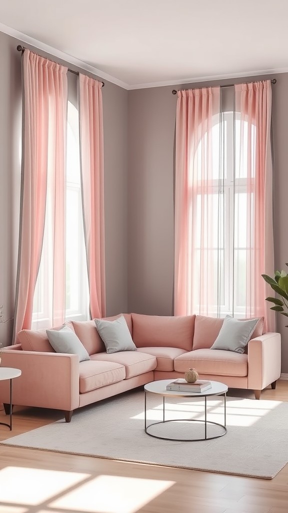 Pink Curtains with Gray Trim