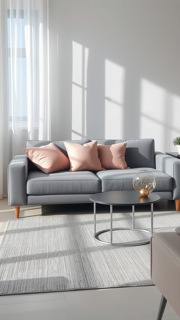 Pink Decorative Cushions on Gray sofas