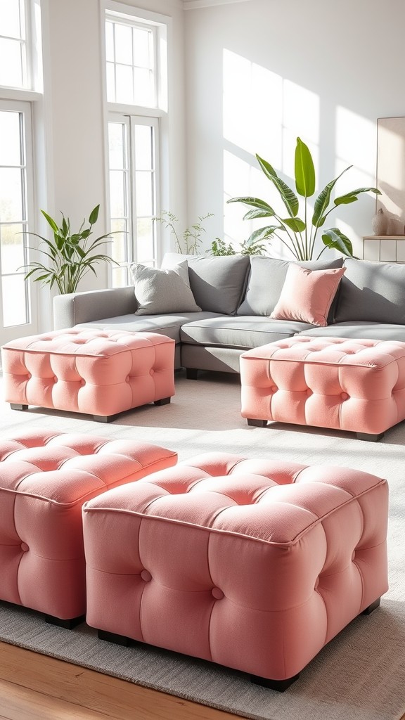 Pink Upholstered Ottomans