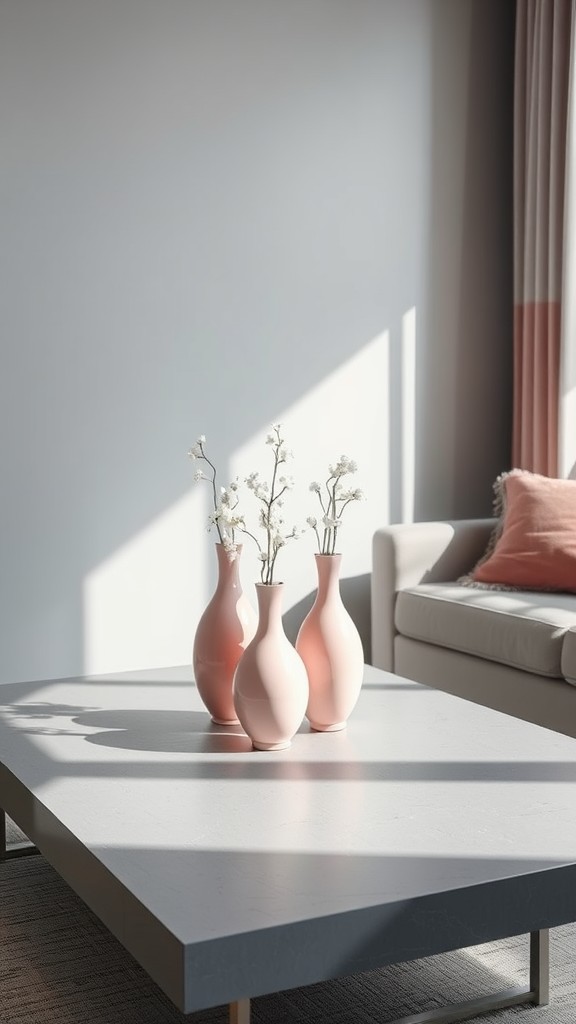 Pink Vases on Gray Coffee Tables