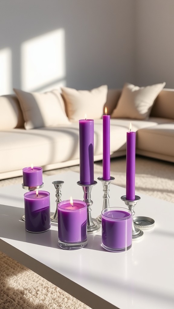 Purple Candles and Holders