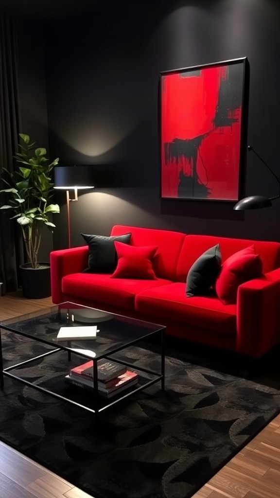 red and black living room decor ideas for moody interiors