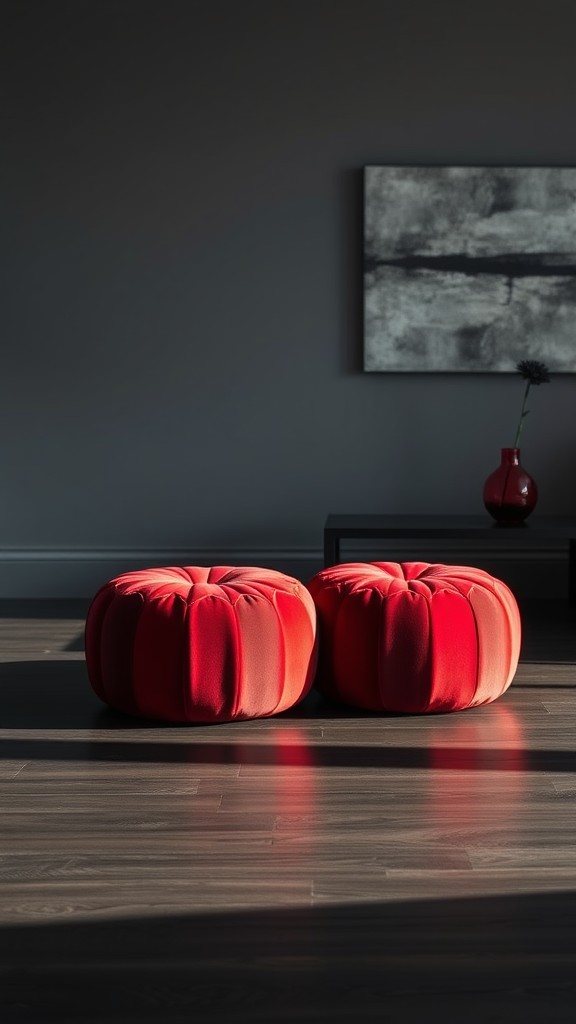 Red and Black Poufs