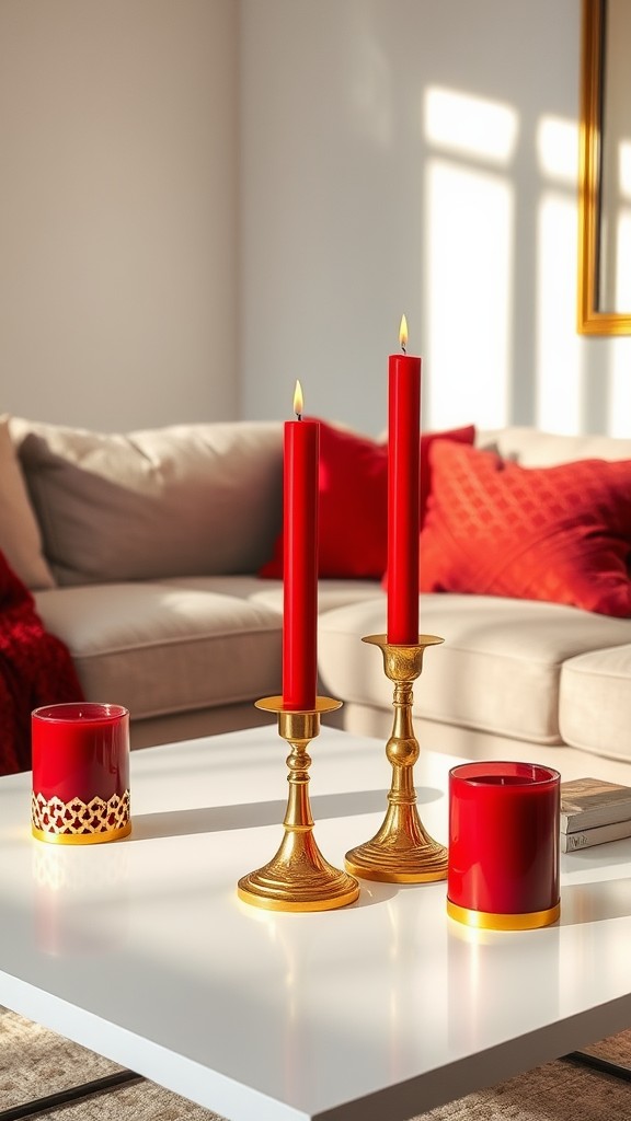 Red Candles in Gold Holders