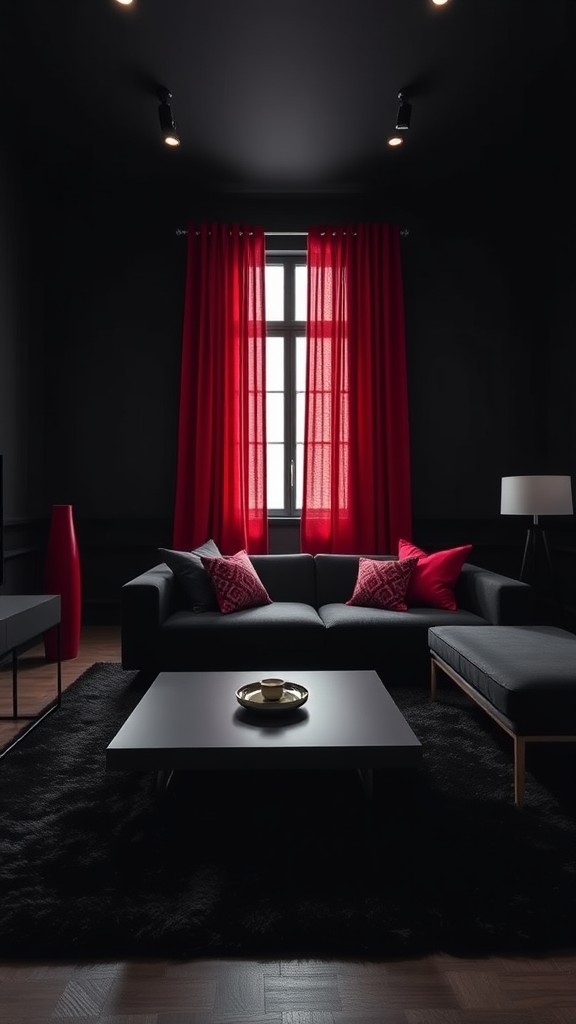 Red Curtains Against Black Walls