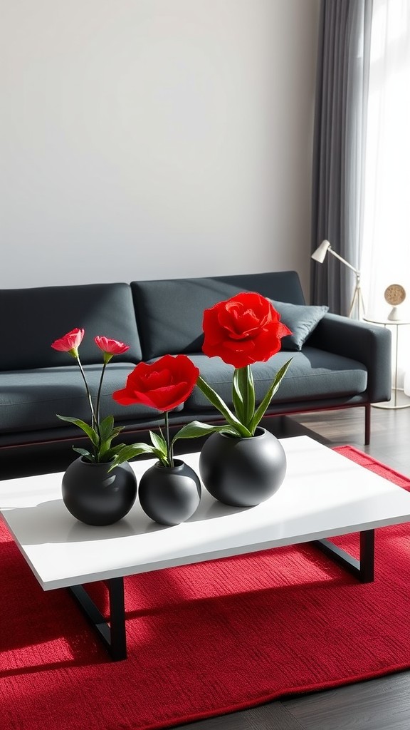 Red Flower Arrangements in Black Pots