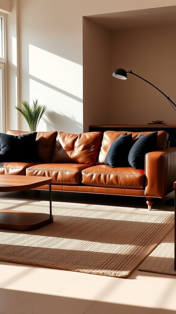 Rich Brown Leather Sofa