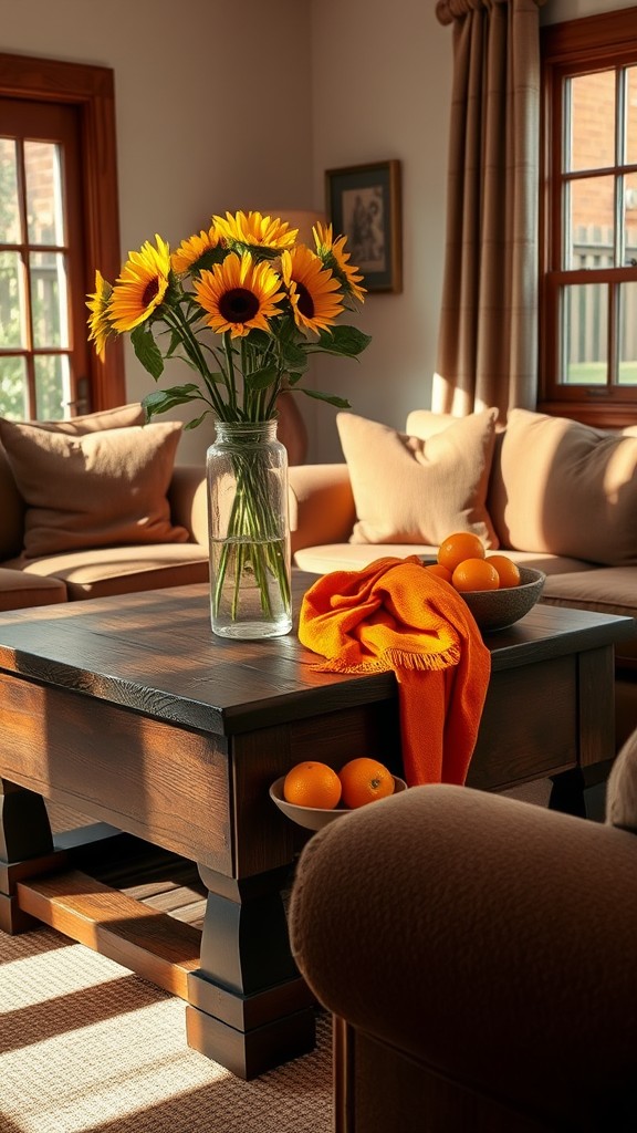 Rustic Coffee Table with Orange Accents