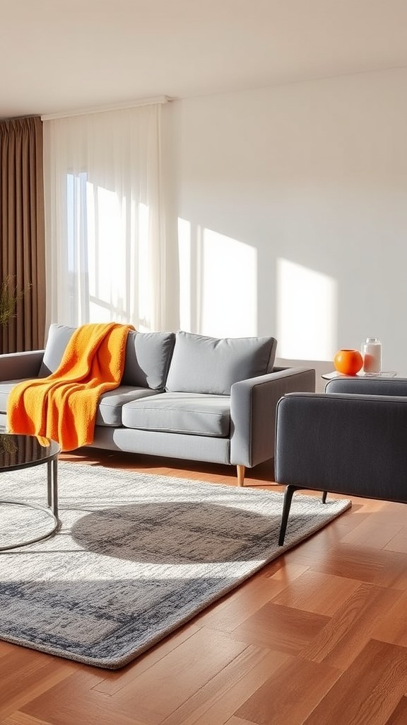 Select Orange Throw Blankets on Gray Furniture