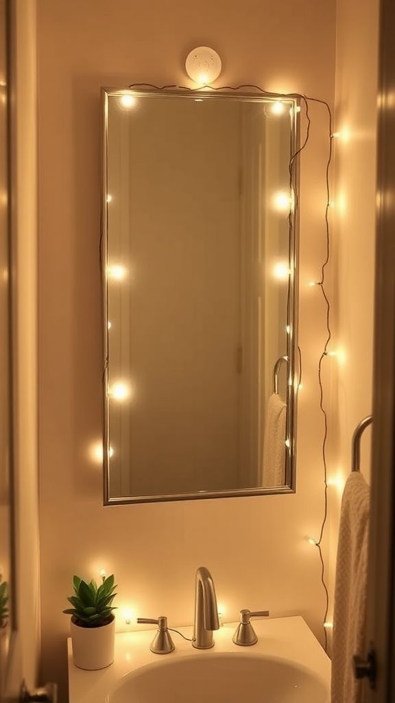 String Lights Around the Mirror