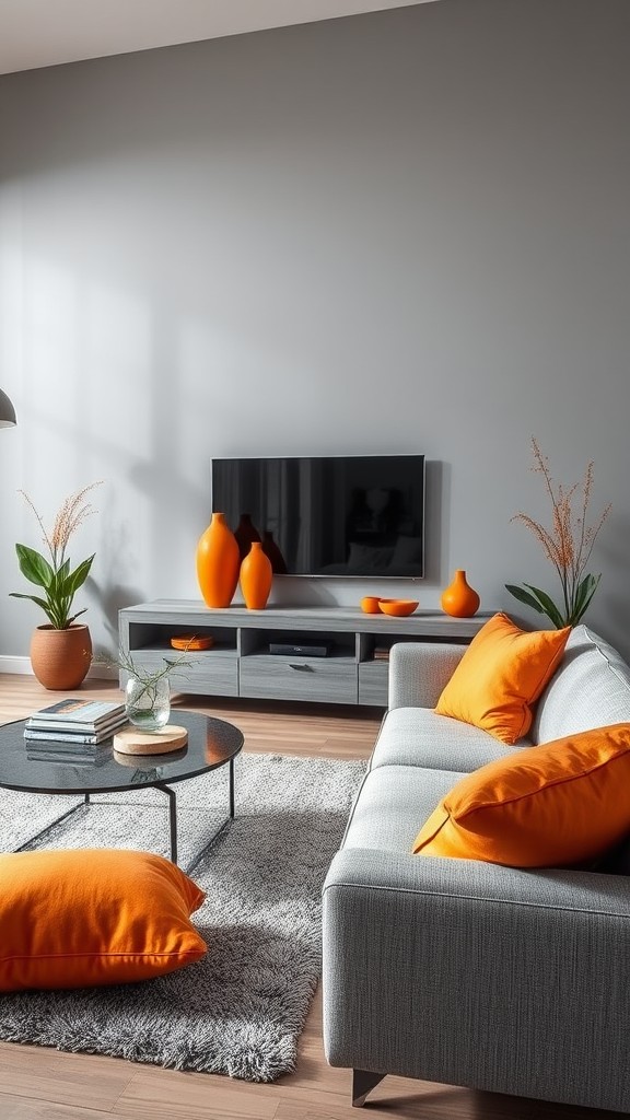 Style a Gray Entertainment Center with Orange Decor