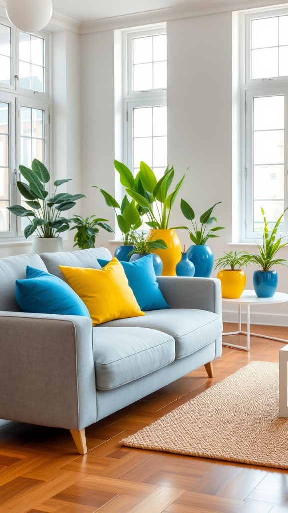 Stylish Greenery with Blue and Yellow Pots