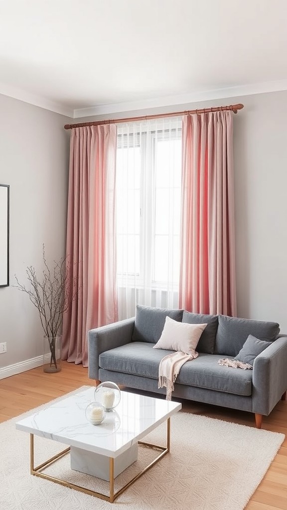 Stylish Pink Curtains with Gray Walls