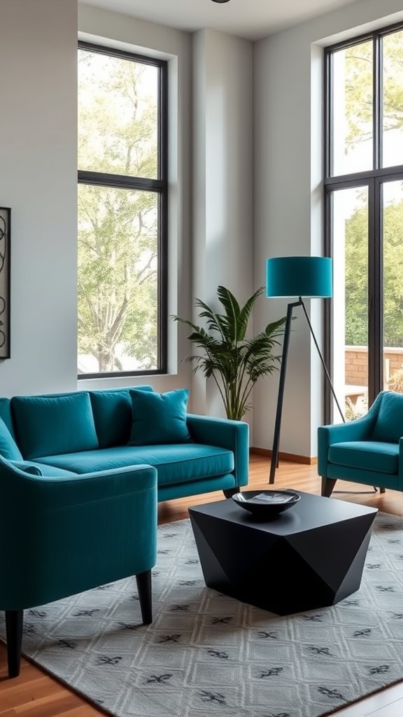 Teal and Black Floor Lamps