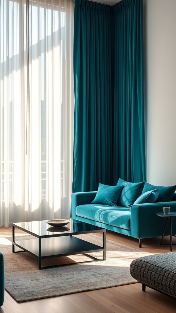 Teal Curtains with Black Rods