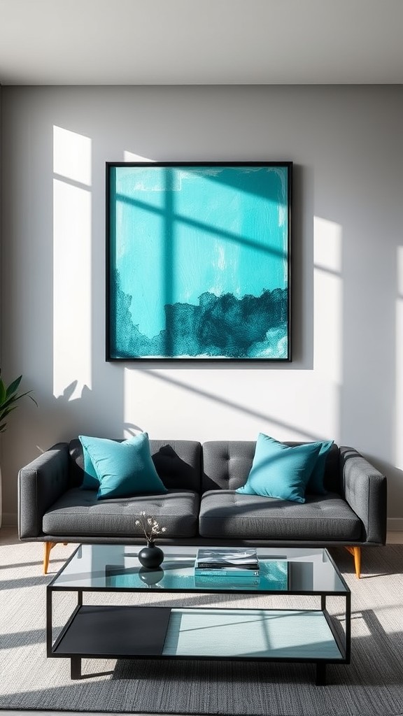 Teal Paintings with Black Frames