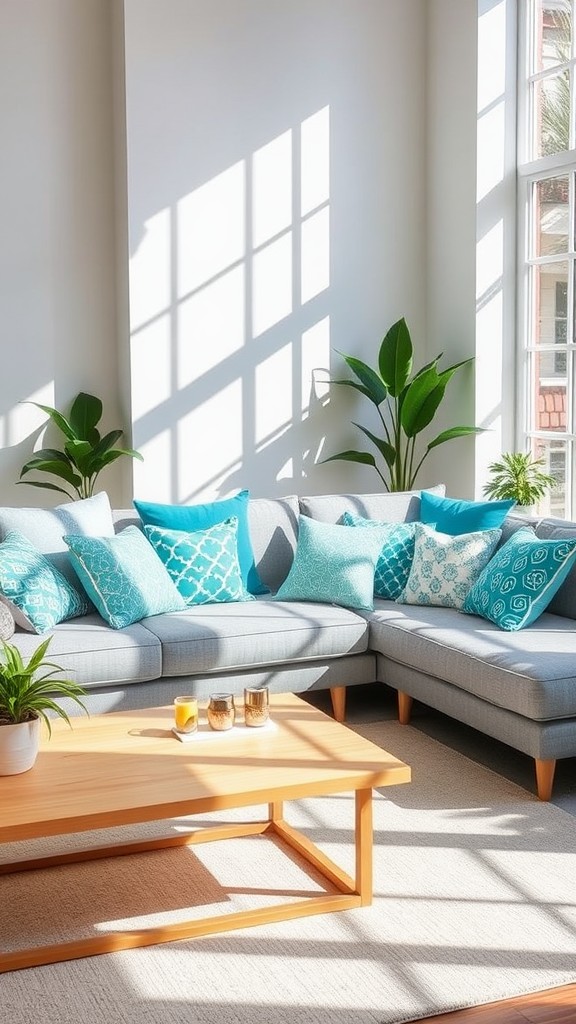 Turquoise and White Patterned Cushions