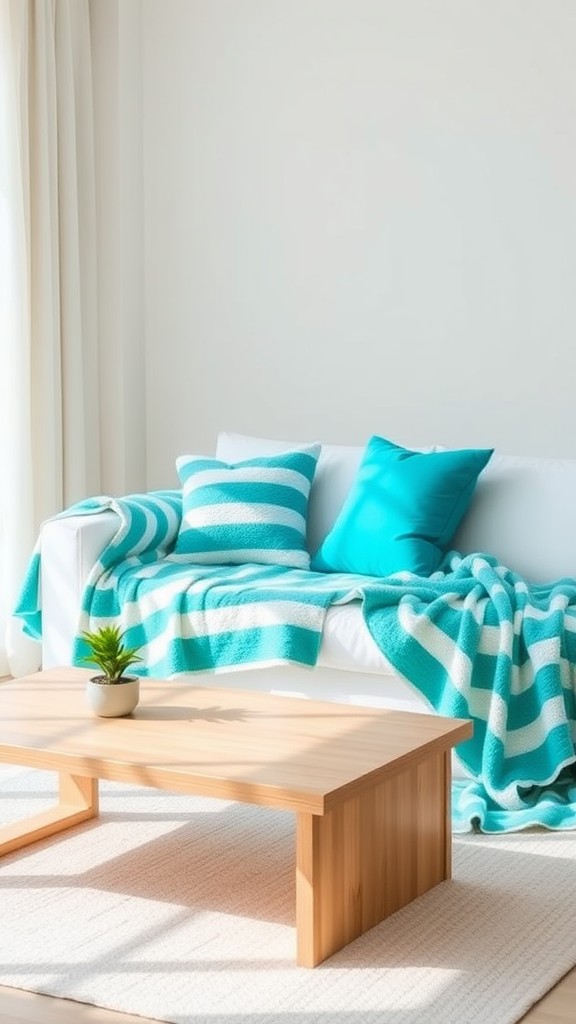 Turquoise and White Striped Blankets