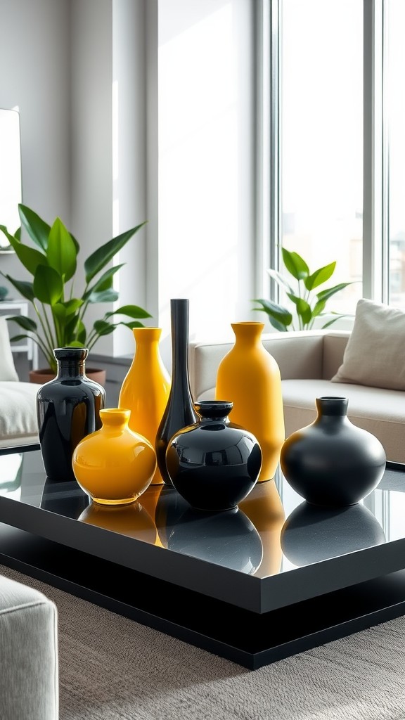 Unique Black and Yellow Decorative Vases