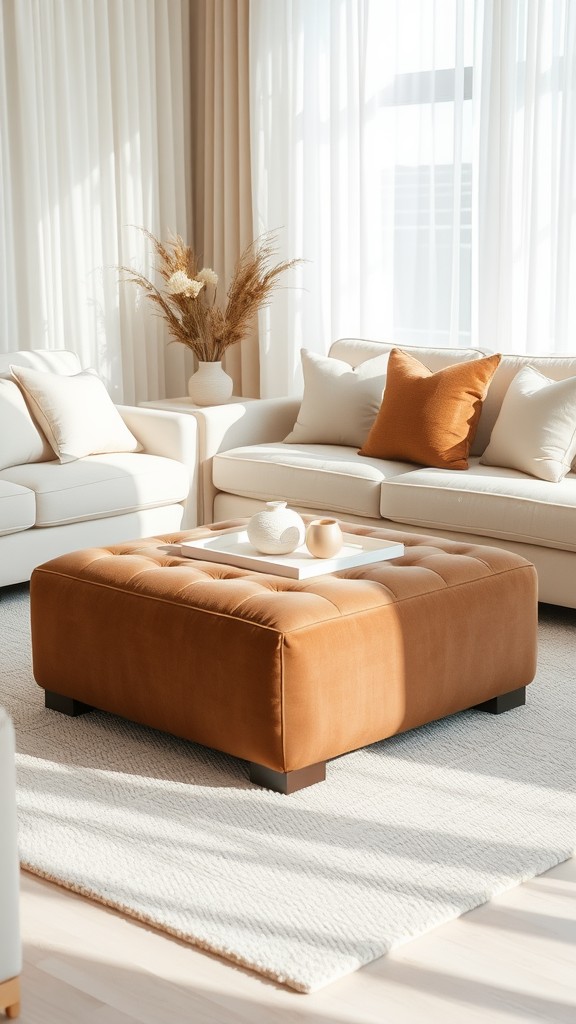 Upholstered Brown Ottoman