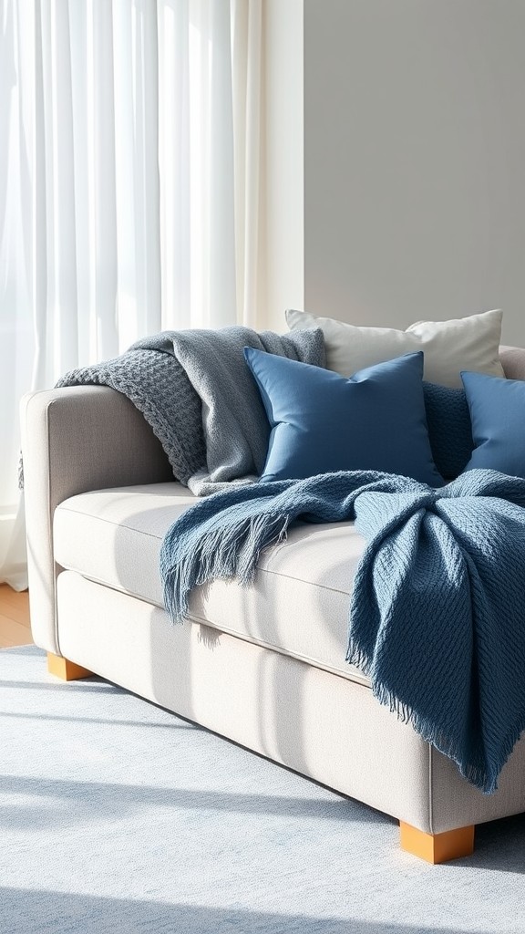 Use Colored Throws in Blue and Gray