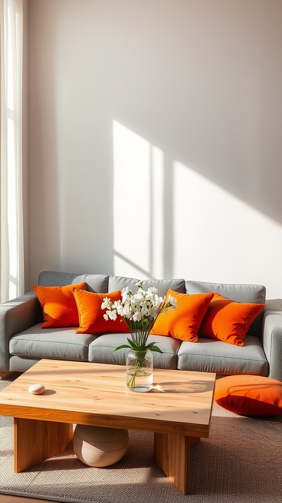 Use Gray Sofas with Vibrant Orange Cushions