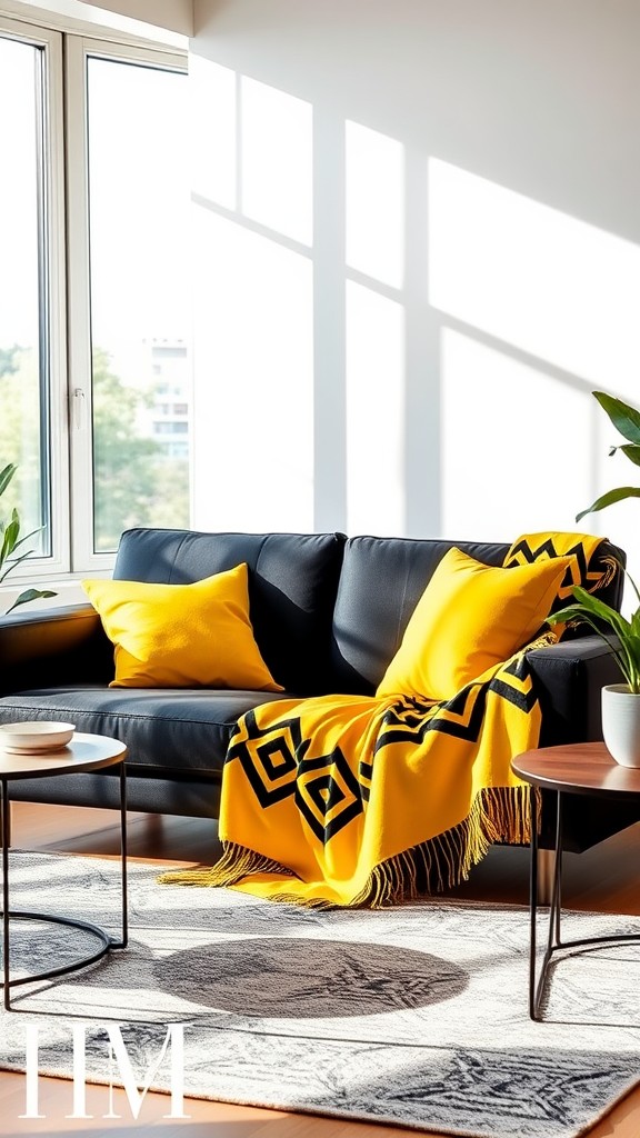 Vibrant Black and Yellow Throw Blankets