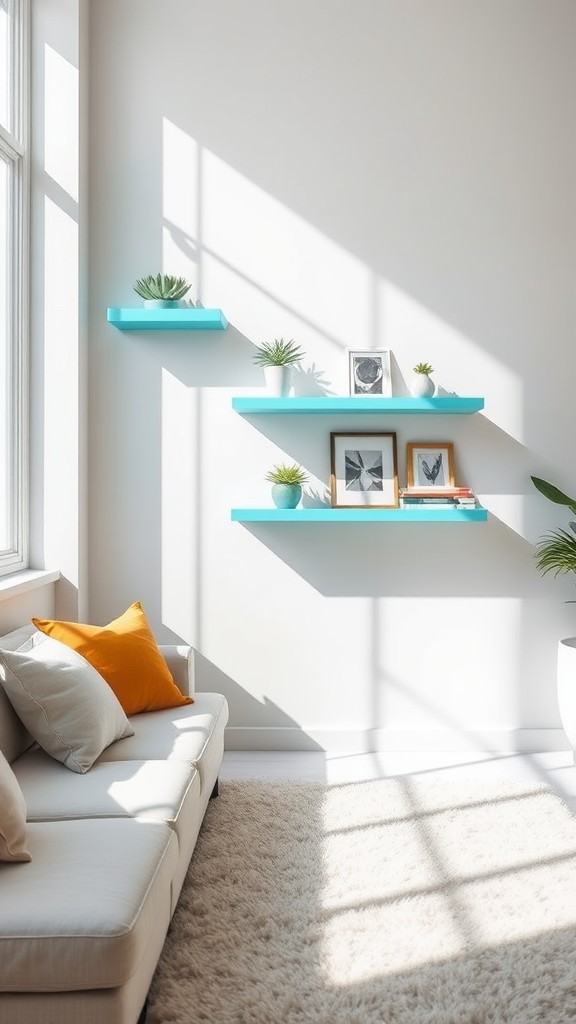 Wall-mounted Turquoise Shelves