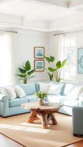 white and blue living room decor ideas for coastal eleganc