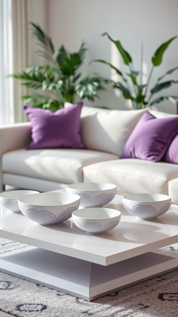 White and Purple Decorative Bowls