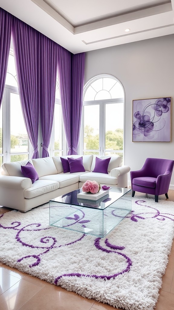 white and purple living room decor ideas