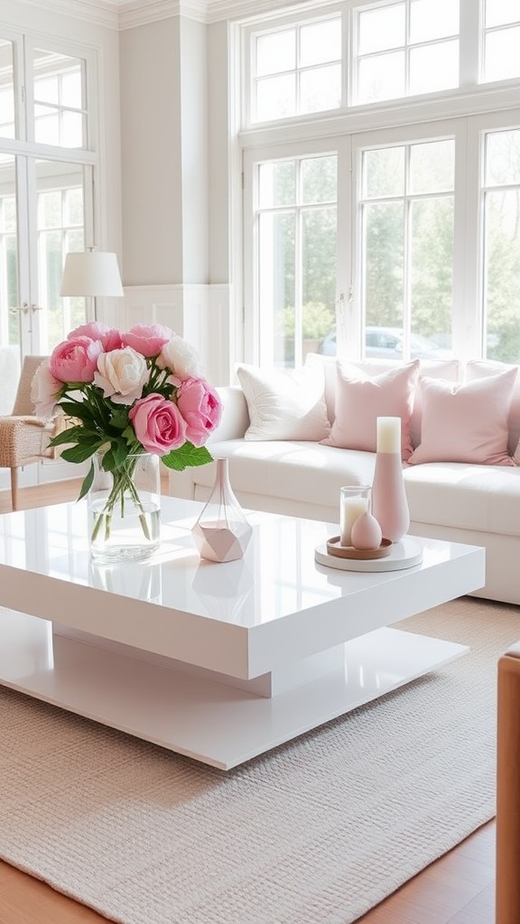 White Coffee Table with Pink Accents