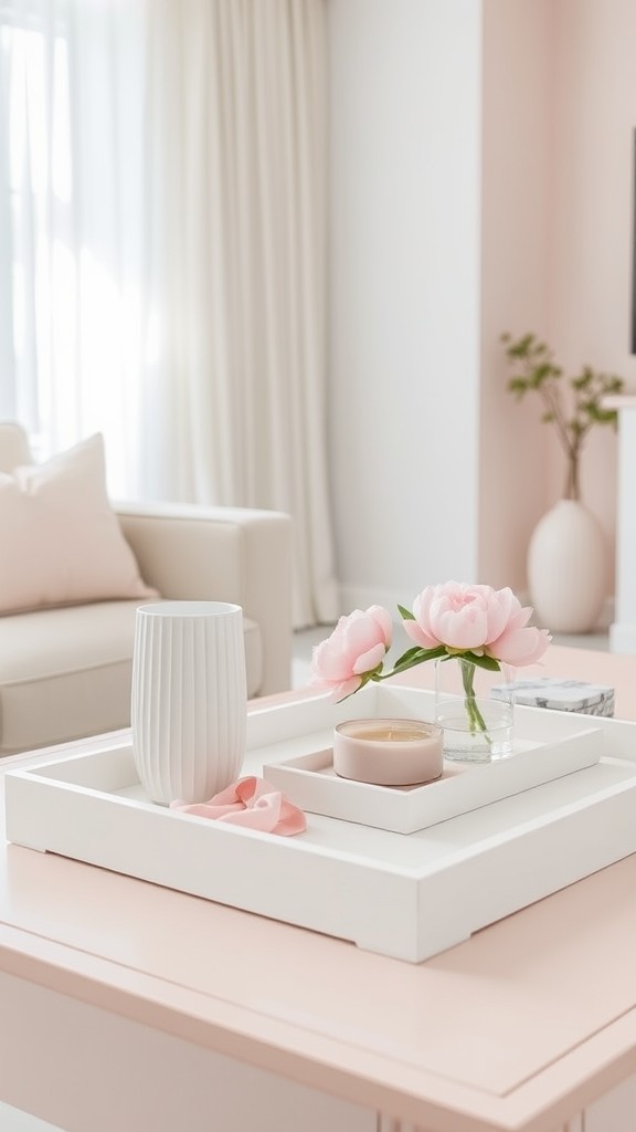 White Decorative Trays with Pink Accessories