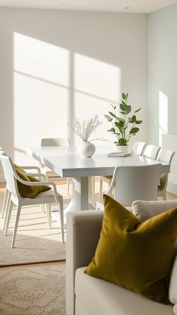 White Dining Chairs with Olive Green Cushions