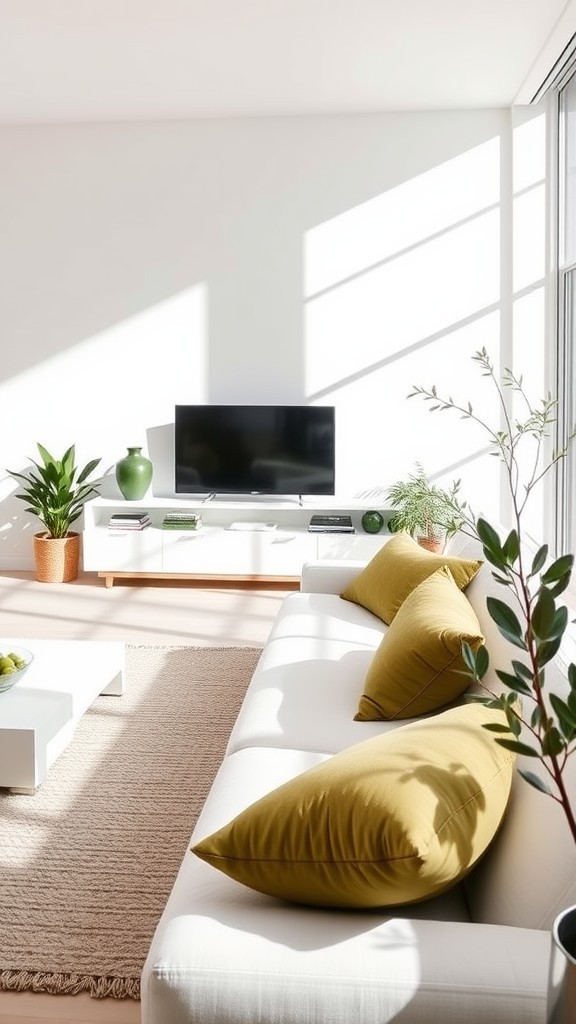 White Entertainment Center with Olive Green Accents