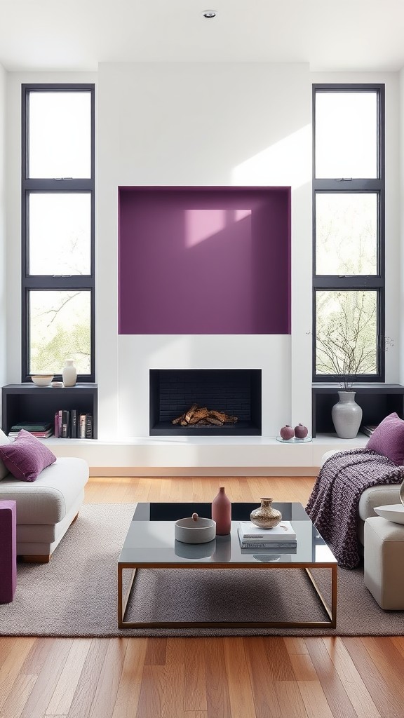 White Fireplaces with Purple Surrounds