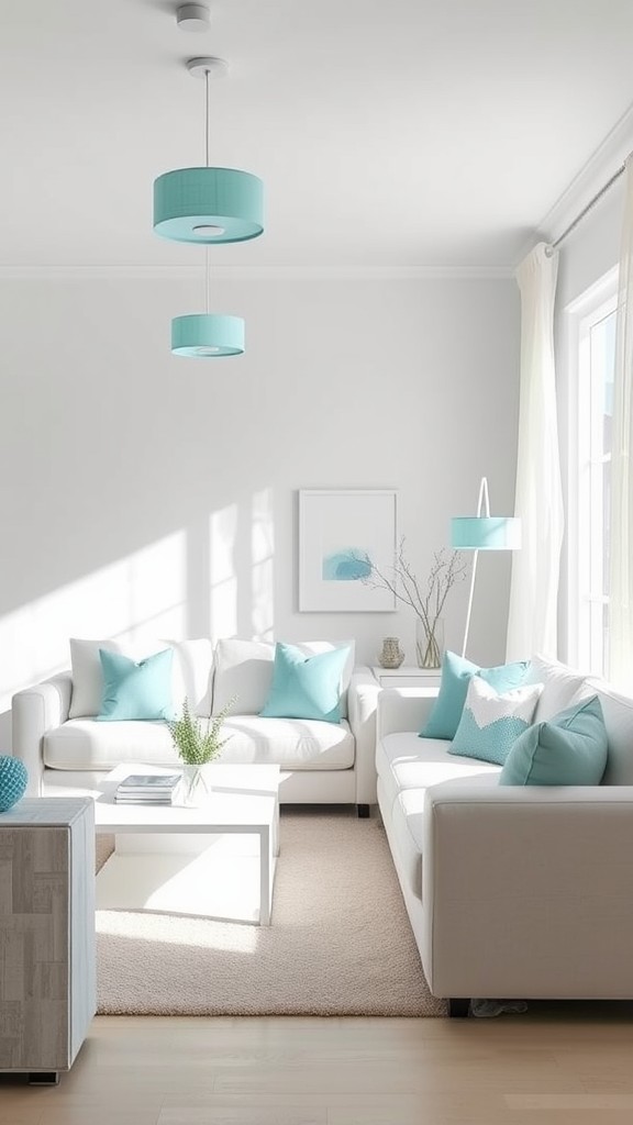 White Lighting Fixtures with Turquoise Shades