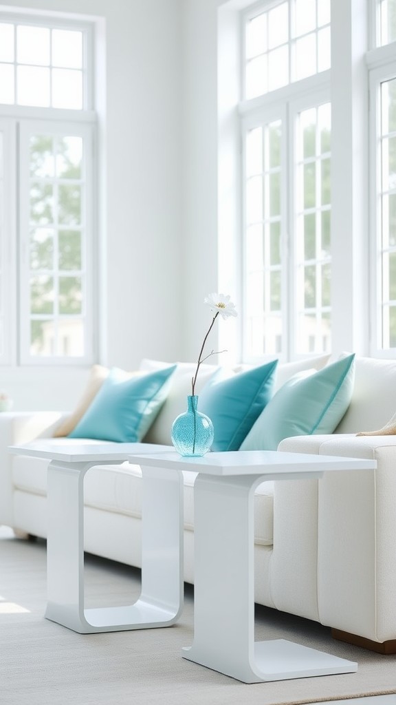 White Side Tables with Turquoise Details