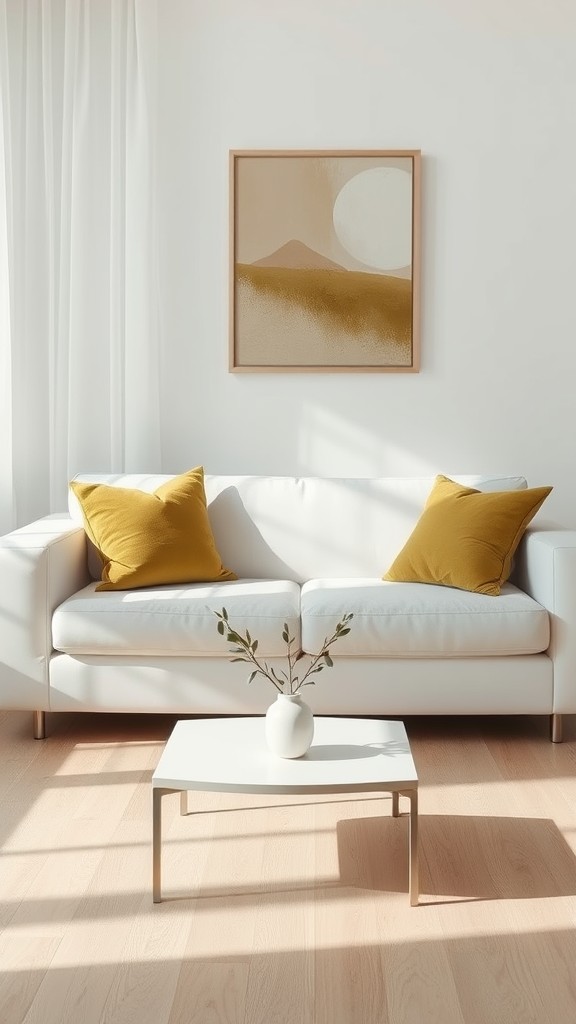 White Sofa with Olive Green Cushions