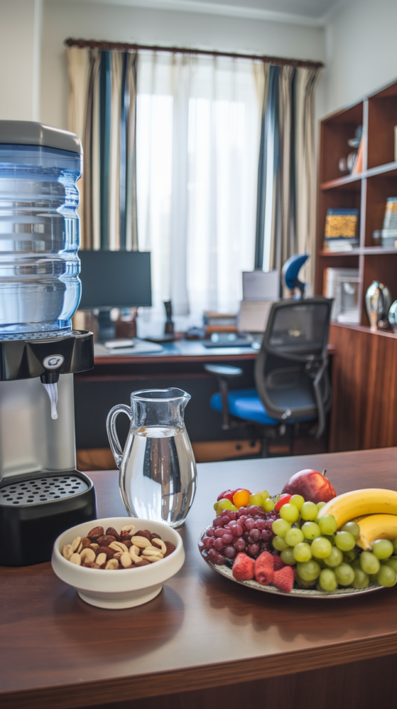 Refreshment Station with Water and Snacks