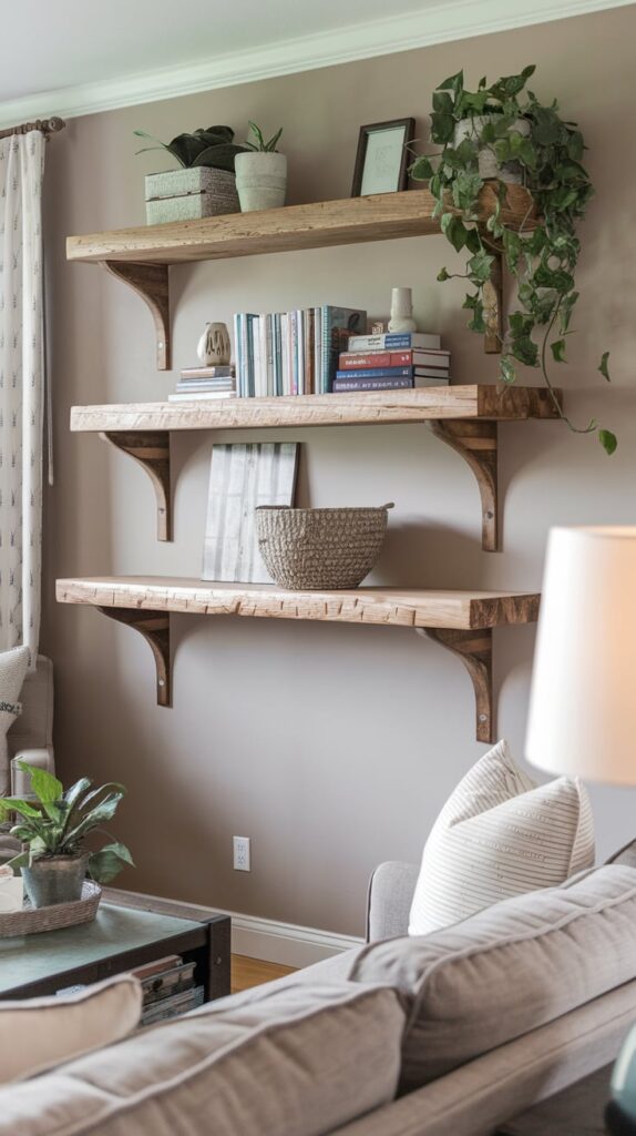 Rustic Wooden Floating Shelves