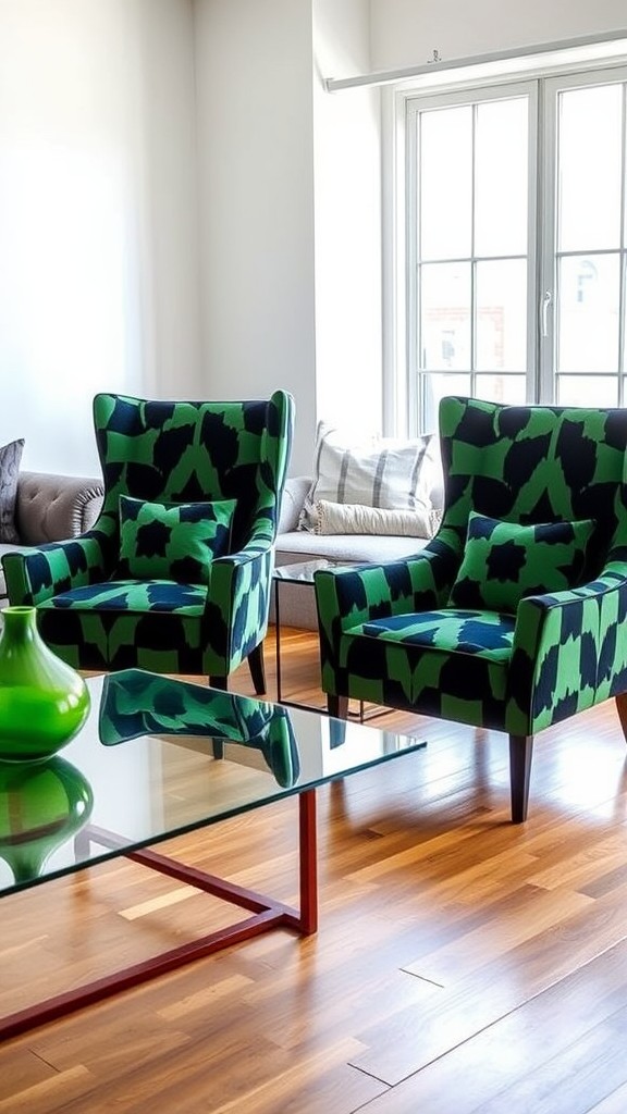 Accent Chairs in Black and Green Patterns