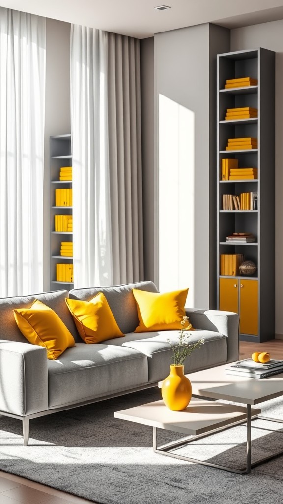 Accessorize with Yellow and Gray Bookshelves