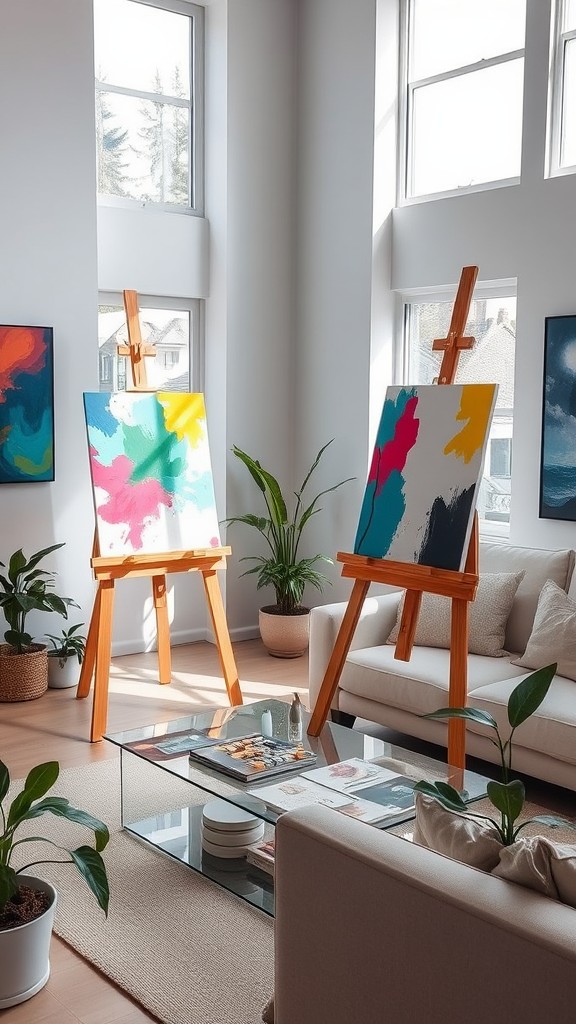 Artistic Studio with Easels and Artworks