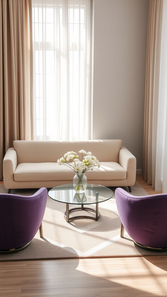 Beige and Purple Accent Chairs