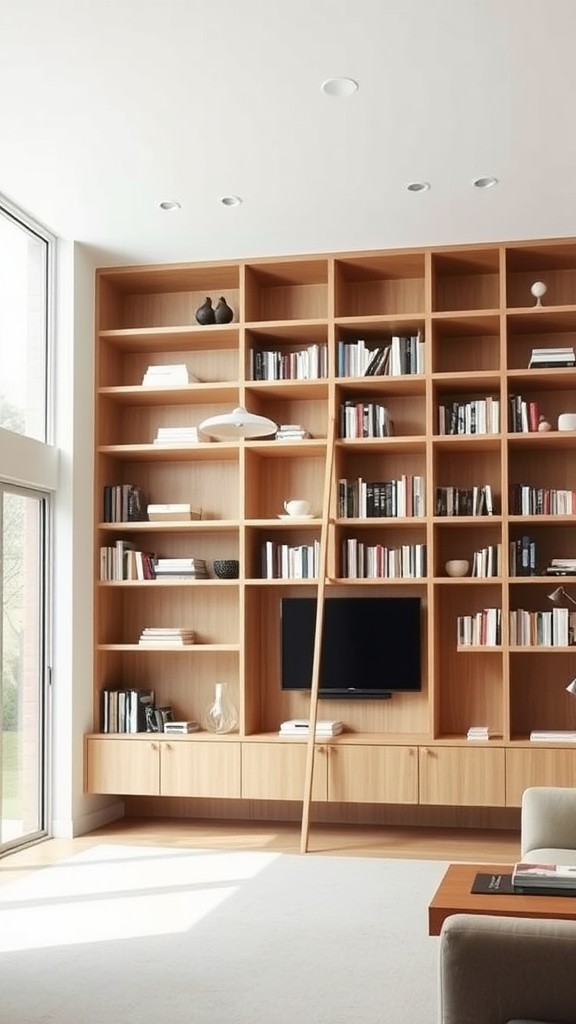 Built-In Bookshelves with Integrated Ladders