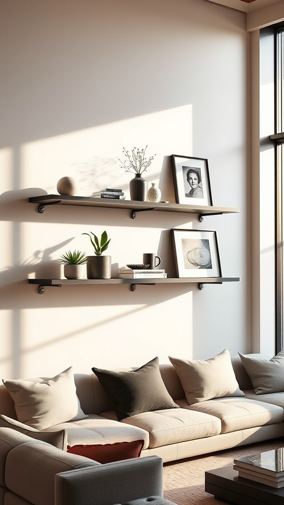 Chic Floating Shelves with Metal Brackets